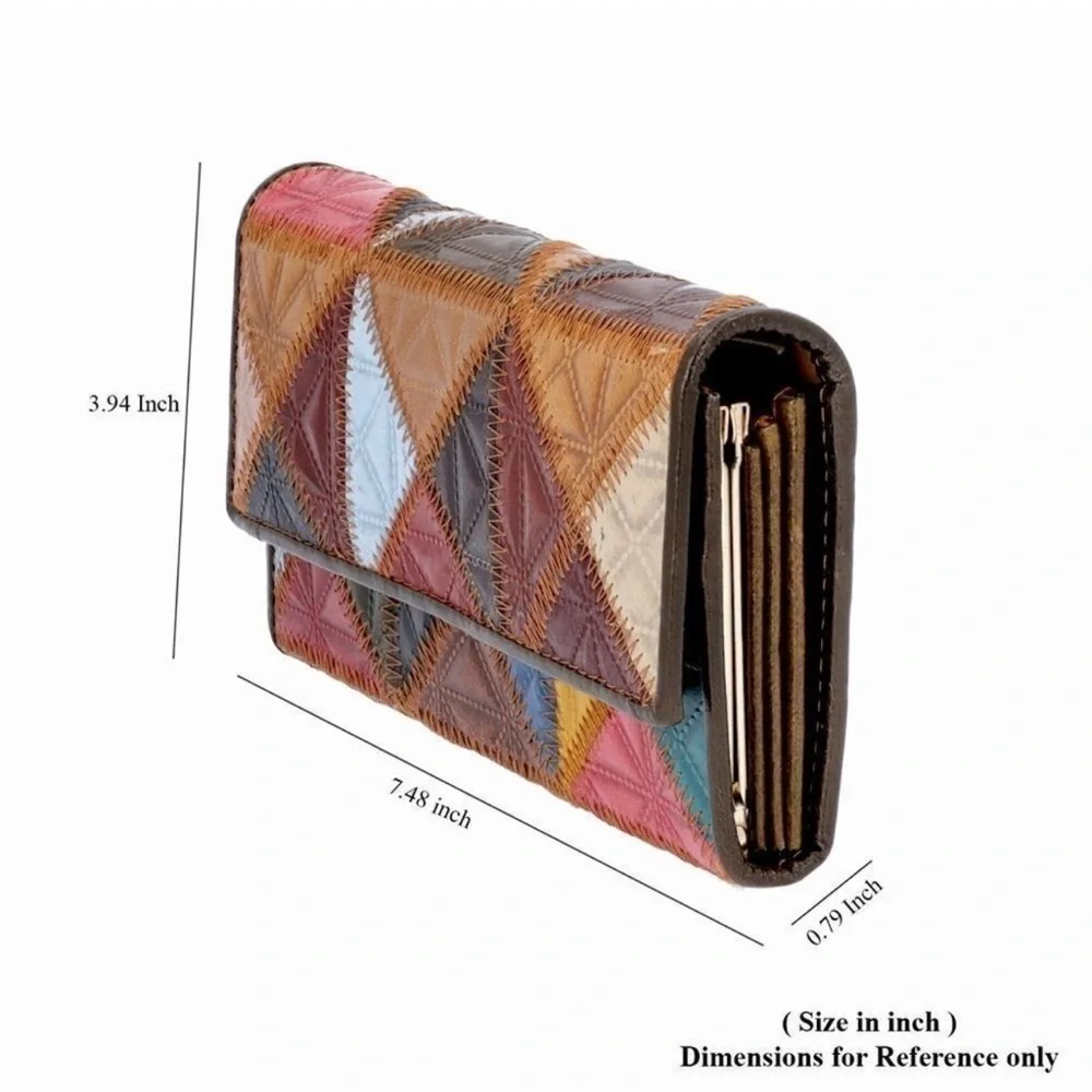 Chaos Patchwork Bohemian Leather Wallet Credit Card Coin Holder Multi Slot